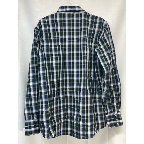 Wrangler Mens Western Pearl Snap‎ Long Sleeve Green Blue No Size Tag See Pics - Picture 3 of 6